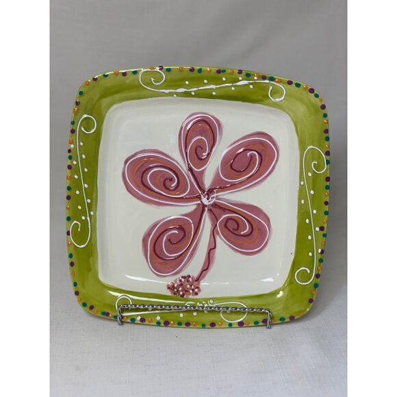 Hand Painted Square Ceramic Plate By Wild Orchid Designs Michelle Elliott - Picture 1 of 7